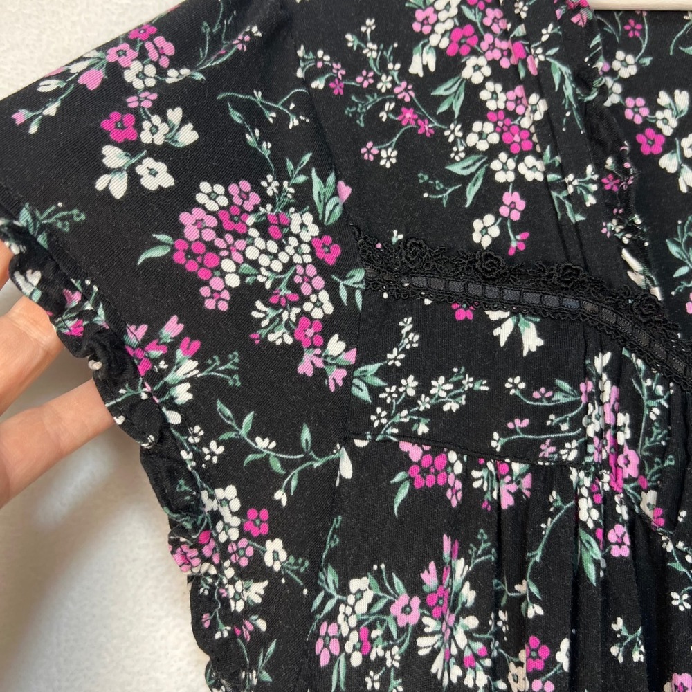 Eileen West Black Floral Nightgown Daydress 2X Short Sleeve Lace Trim Cotton - Picture 5 of 9